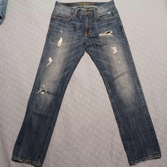 American Eagle men's jeans 29x32 factory distressed slim straight 100% cotton - Picture 1 of 7